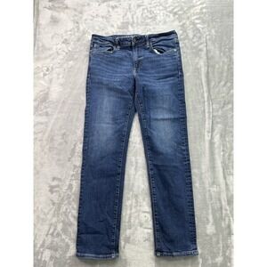 American Eagle Jeans Mens Sz 33x32 Blue Slim Straight Airflex Whiskered Faded